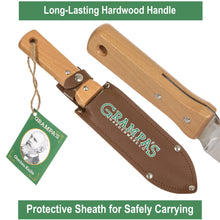 Load image into Gallery viewer, Grampa&#39;s Garden Knife - Versatile 7&quot; Hori Hori Garden Knife With Straight &amp; Serrated Steel Blade. Heavy-Duty Garden Hand Tool For Weeding, Digging or Planting. Includes Protective Leather Sheath.…