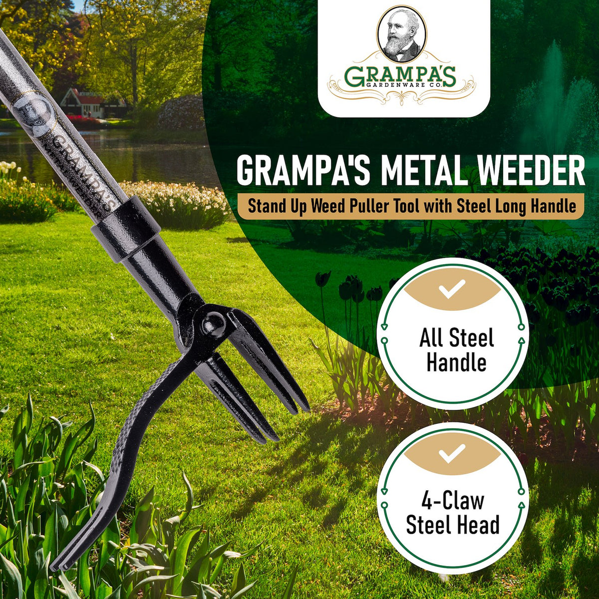 Grampa's Metal Weeder - Stand Up Weed Puller Tool With Steel Long Hand ...