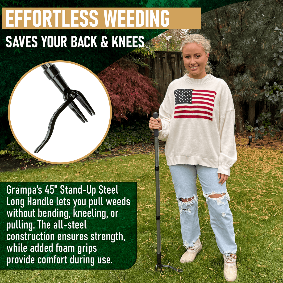 Grampa's Metal Weeder - Stand Up Weed Puller Tool With Steel Long Hand ...