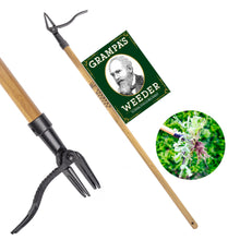 Load image into Gallery viewer, Grampa&#39;s Weeder. The Original Stand Up Weed Puller. Remove Lawn &amp; Garden Weeds. Uproot Weed Remover. Dandelion Puller. 4 claw Deluxe Weed Remover. No bend weeder. Long handled weeding tool.