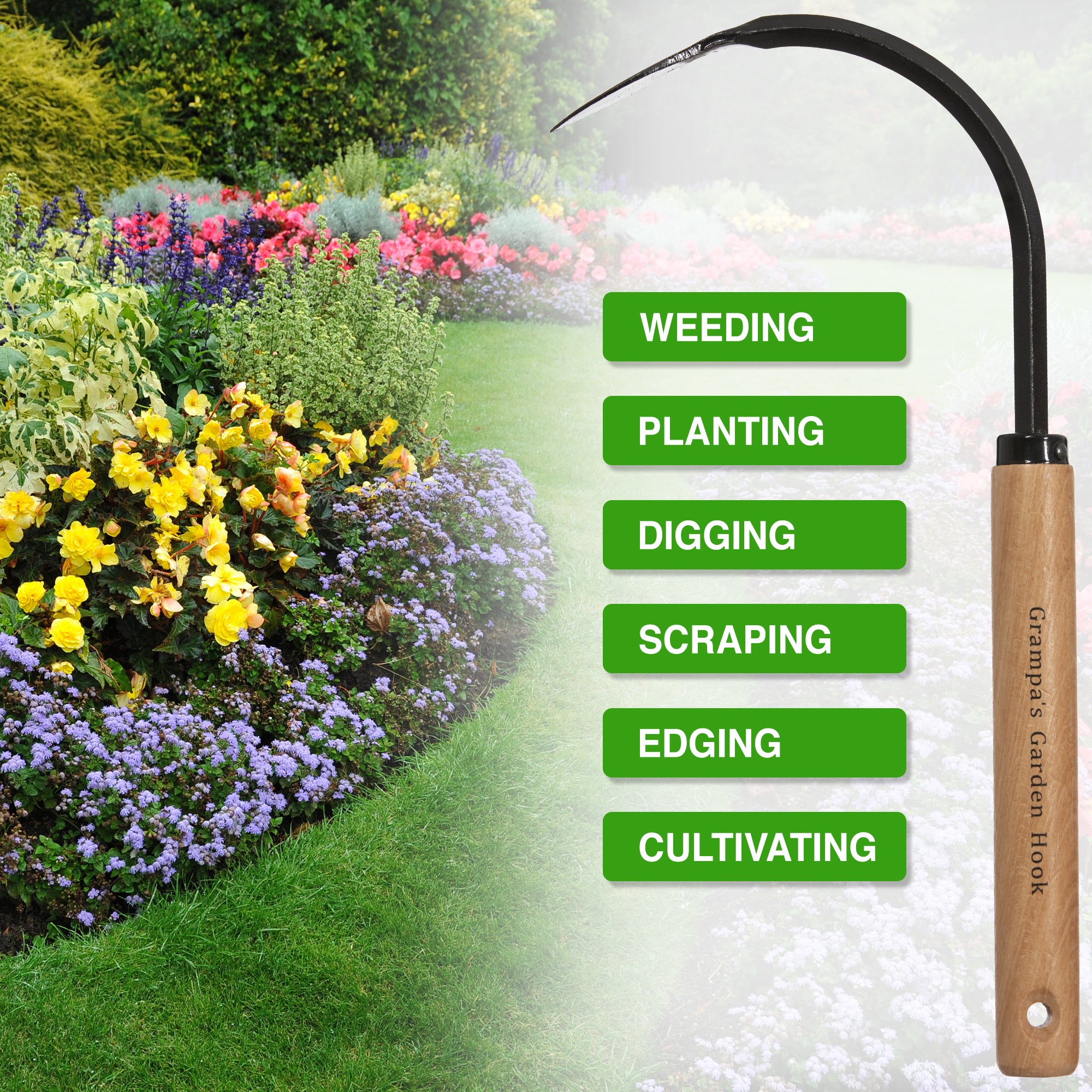  Grampa's Garden Hook - Weed Puller Tool & Gardening Hand  Cultivator - Versatile Tool That Functions as a Cultivator, Hand Tiller,  Weeder, & Edging Tool - Lightweight & Durable to